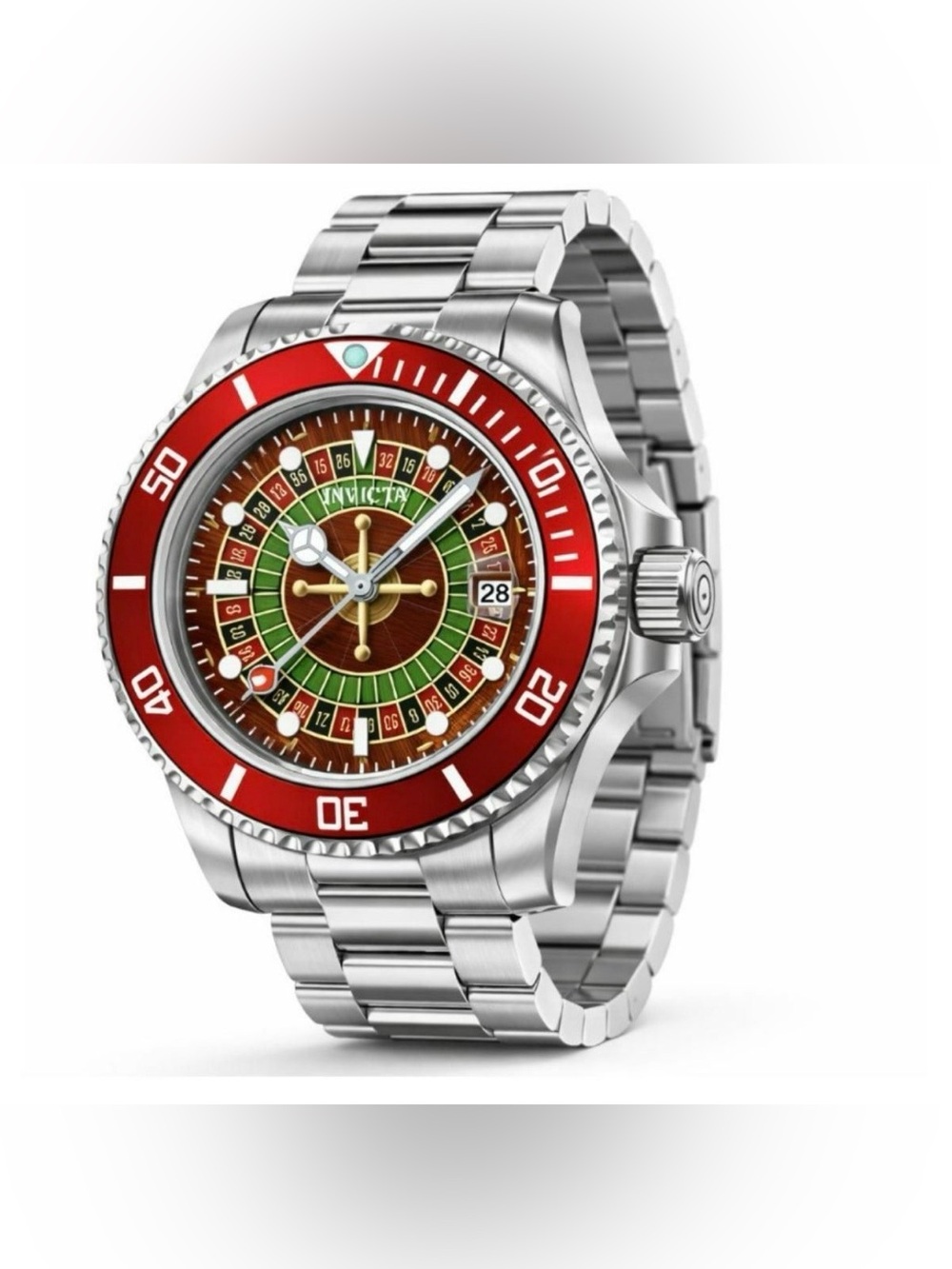Invicta Men’s Silver Stainless Steel Watch with Red & Green Roulette Dial
